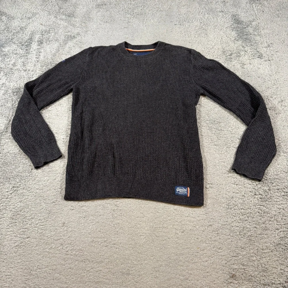 Superdry Mens M Vintage Cotton Knit Sweater Charcoal Grey